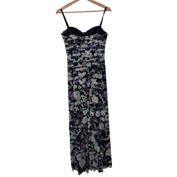 BCBGMAXAZRIA ERIKA SWEETHEART STRAPLESS TIERED FLORAL MESH MAXI GOWN DRESS - Picture 4 of 16